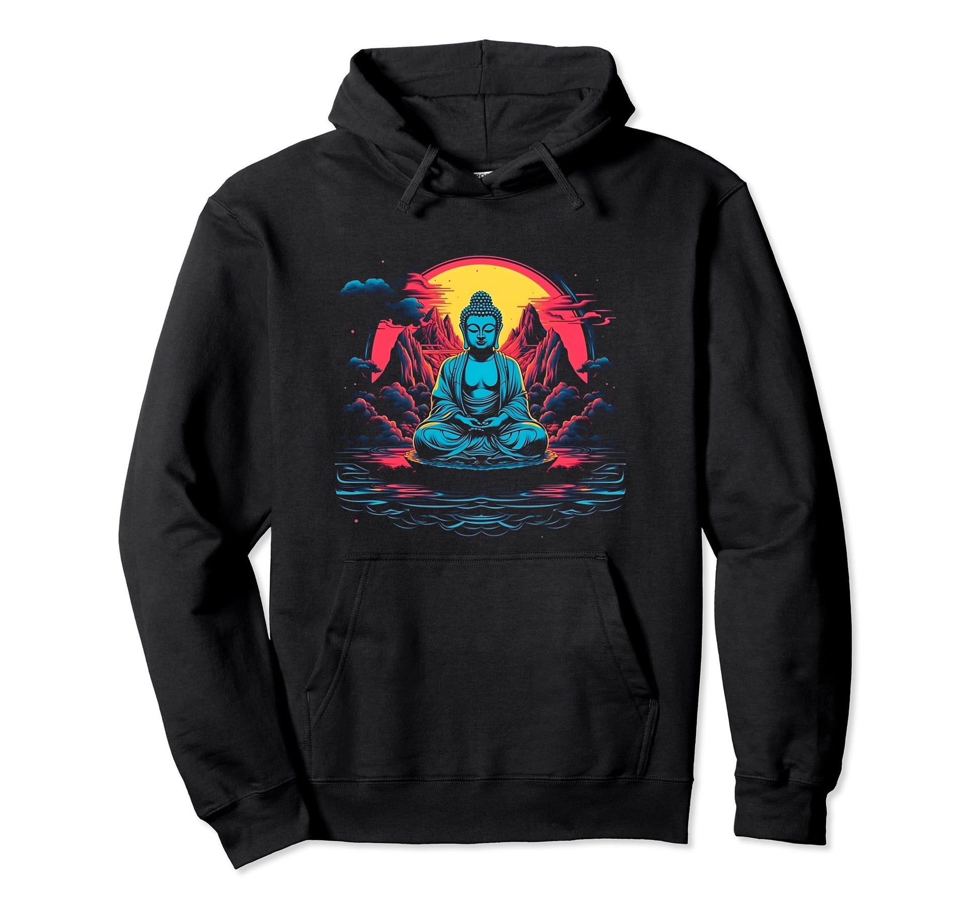 80S Synthwave Buddha Meditating Hoodie - Aesthetic Graphic for Adults - T-Shirt, Sweatshirt, Hoodie