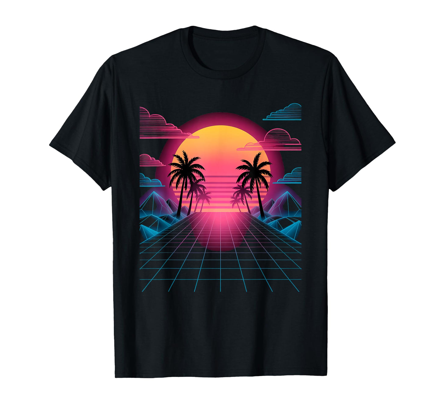 Vaporwave Sunset Grid Digital T-Shirt - Streetwear Style Men Women - T-Shirt, Sweatshirt, Hoodie