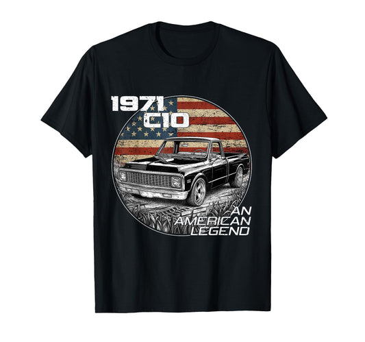 American Flag 1971 C10 71 Truck T-Shirt - Aesthetic Graphic Unisex - T-Shirt, Sweatshirt, Hoodie