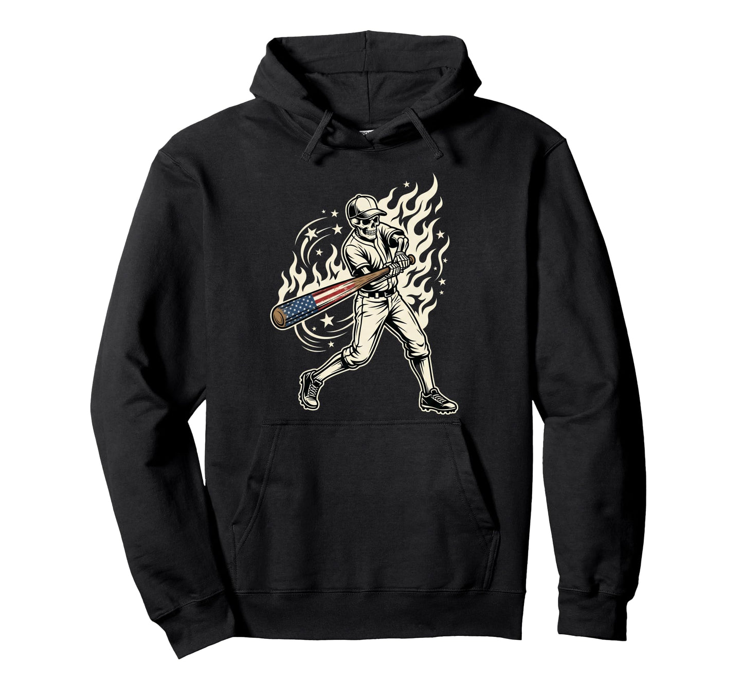 Skeleton Baseball Player American Flag Hoodie - Trendy Graphic Men Women - T-Shirt, Sweatshirt, Hoodie