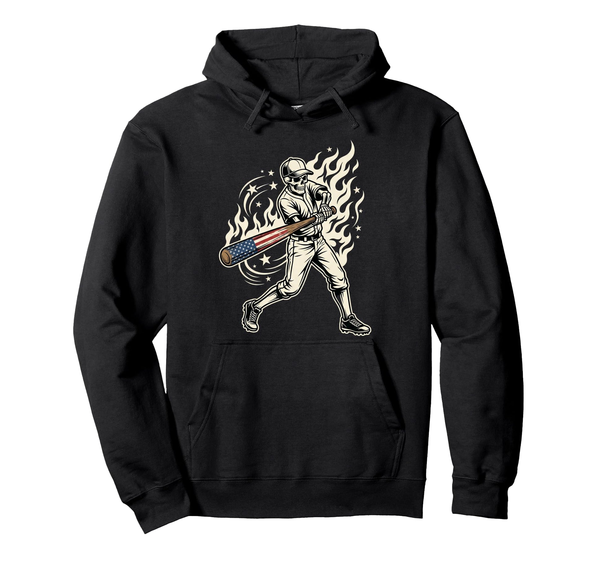 Skeleton Baseball Player American Flag Hoodie - Trendy Graphic Men Women - T-Shirt, Sweatshirt, Hoodie