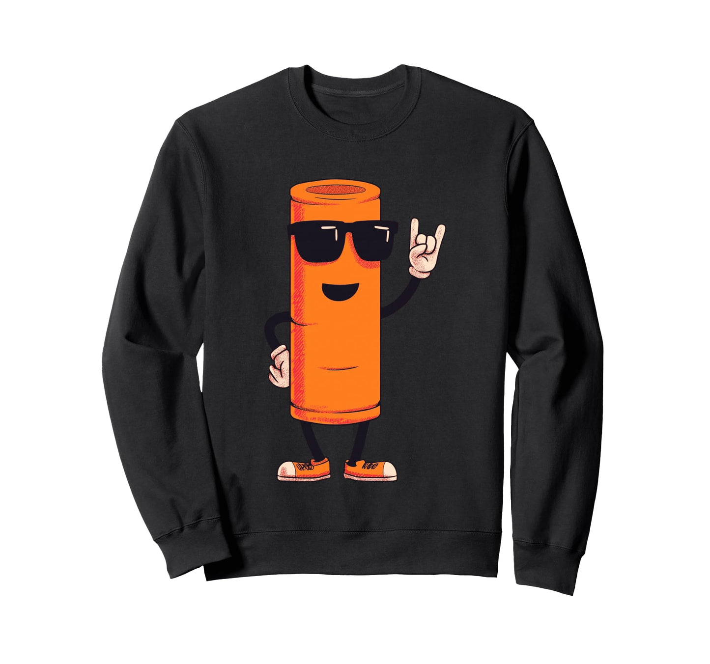 Orange Cylinder Mascot Rock Hand Sign Sweatshirt - Streetwear Style Unisex - T-Shirt, Sweatshirt, Hoodie
