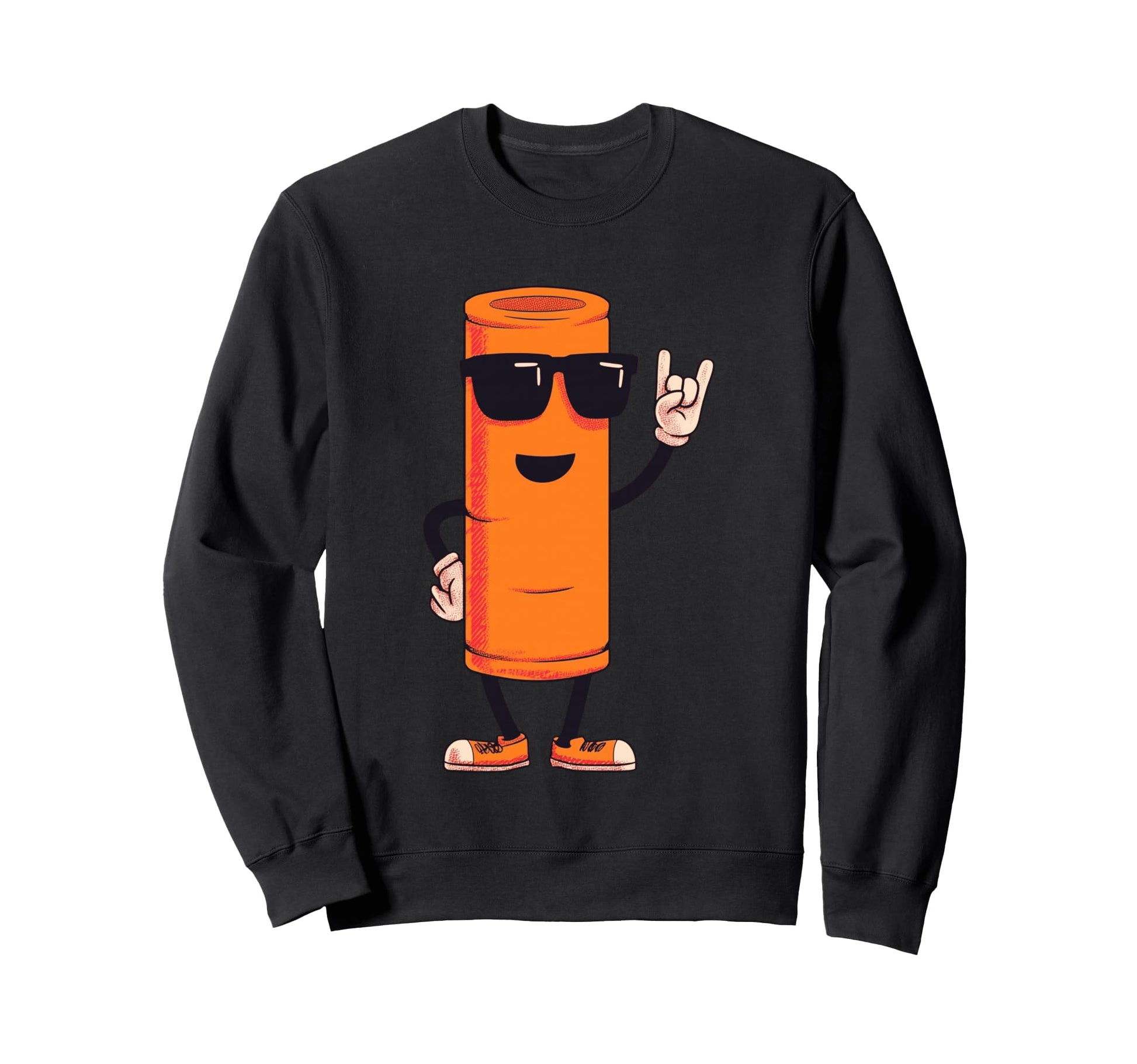 Orange Cylinder Mascot Rock Hand Sign Sweatshirt - Streetwear Style Unisex - T-Shirt, Sweatshirt, Hoodie