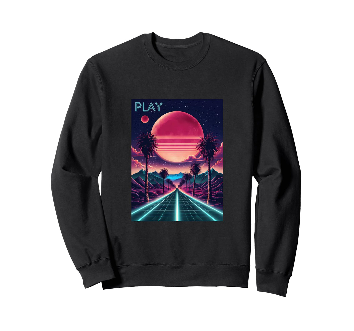 80S Synthwave Outrun Sunset Palm Sweatshirt - Unique Graphic for Adults - T-Shirt, Sweatshirt, Hoodie