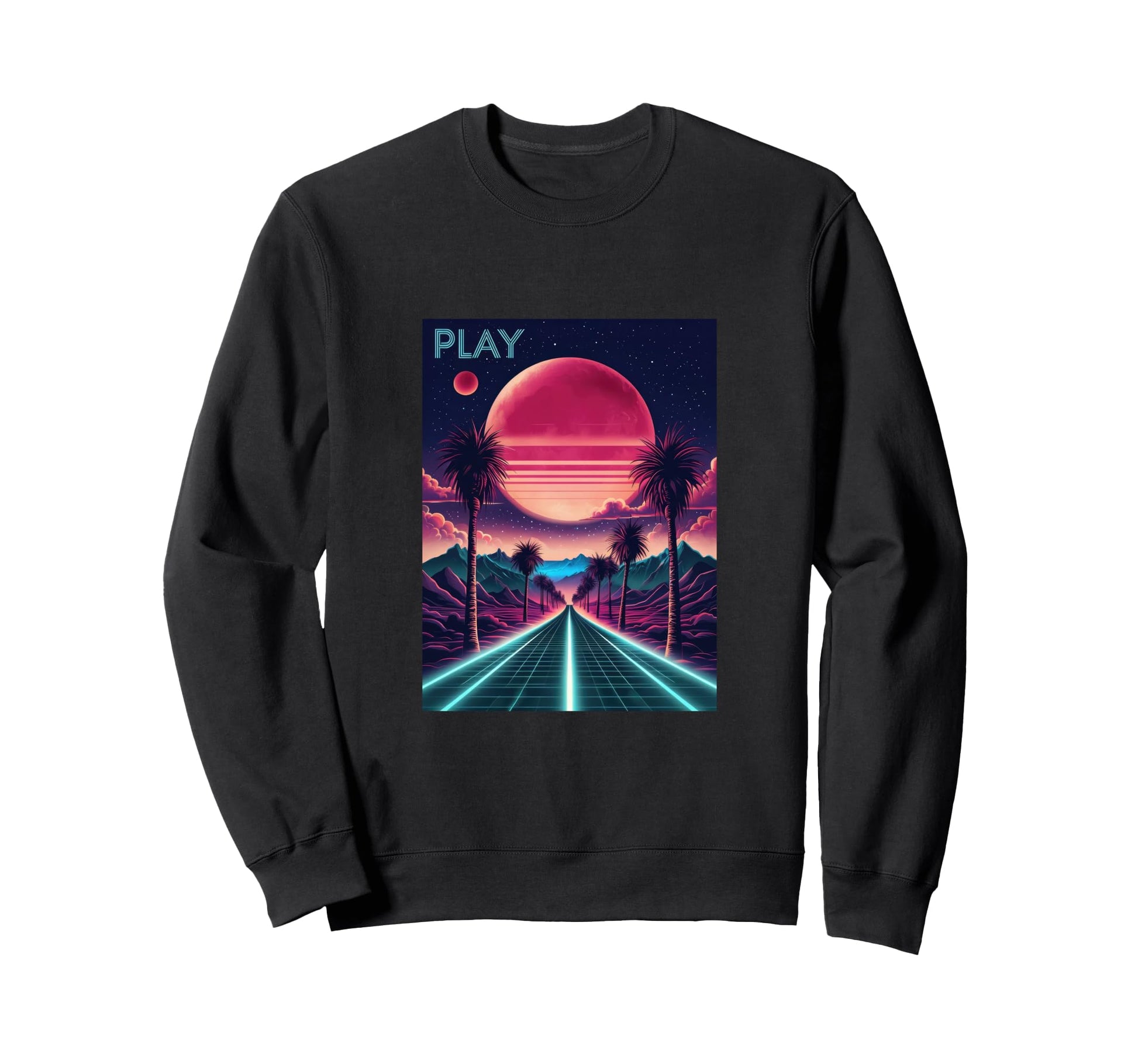 80S Synthwave Outrun Sunset Palm Sweatshirt - Unique Graphic for Adults - T-Shirt, Sweatshirt, Hoodie