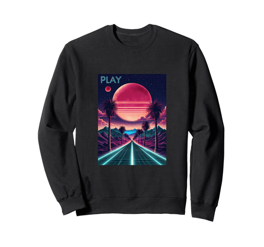 80S Synthwave Outrun Sunset Palm Sweatshirt - Unique Graphic for Adults - T-Shirt, Sweatshirt, Hoodie