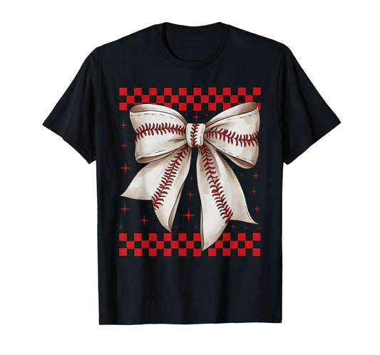 Baseball Bow Softball Gift Ribbon T-Shirt - Fun Novelty Design Men Women - T-Shirt, Sweatshirt, Hoodie