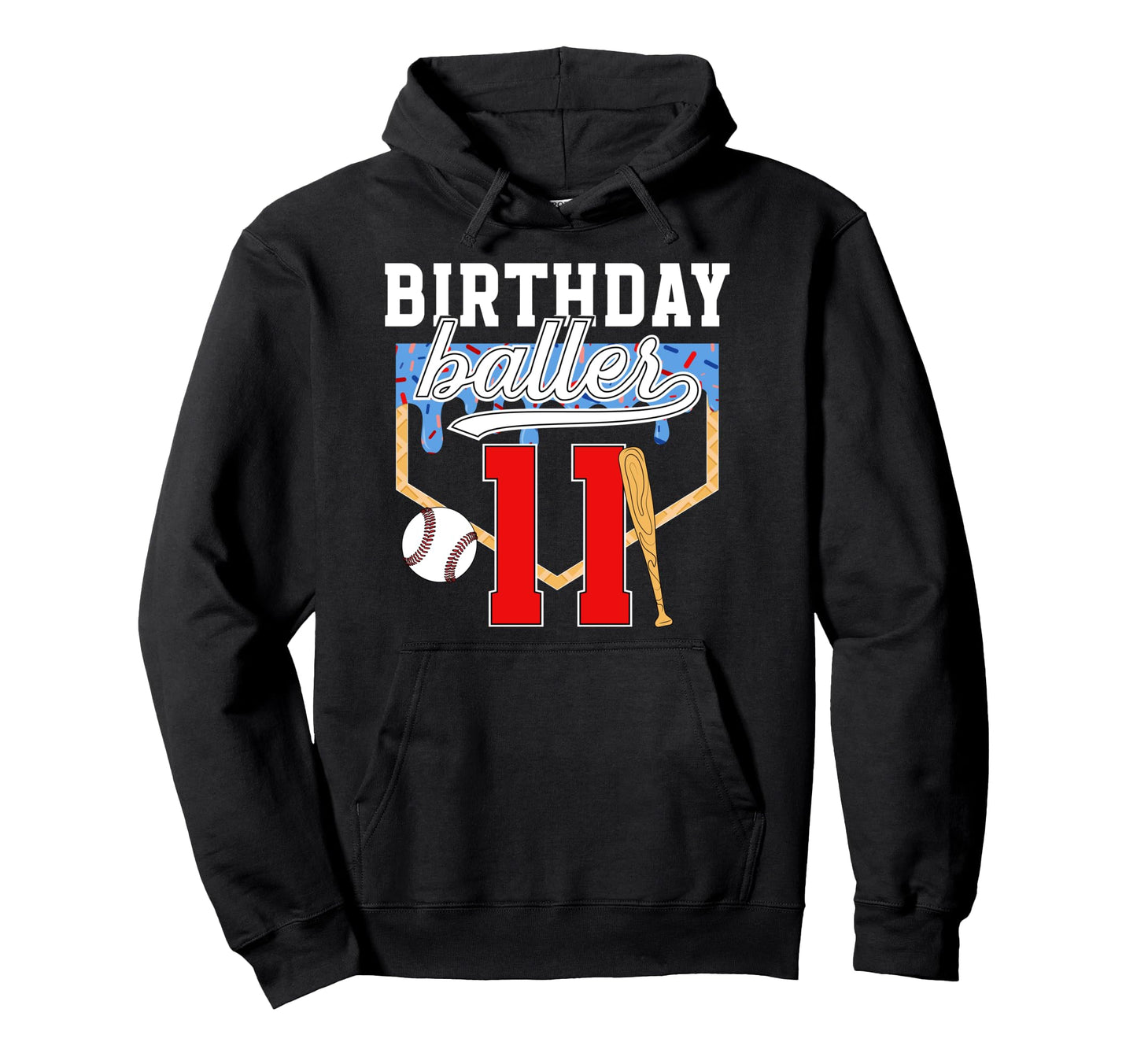 11Th Baseball Birthday Eleven Year Hoodie - Fun Novelty Design for Adults - T-Shirt, Sweatshirt, Hoodie