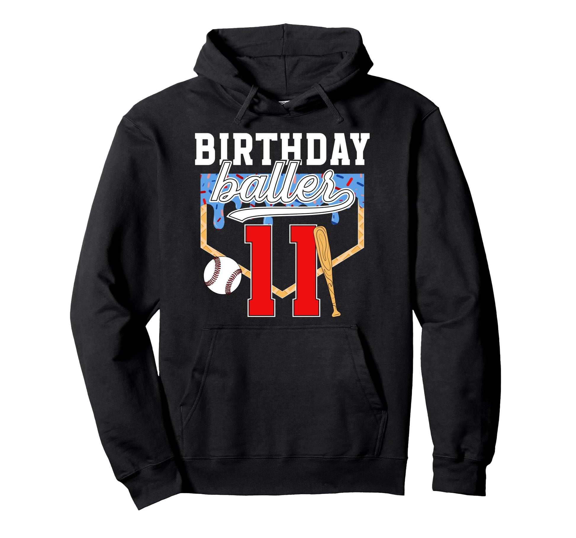 11Th Baseball Birthday Eleven Year Hoodie - Fun Novelty Design for Adults - T-Shirt, Sweatshirt, Hoodie