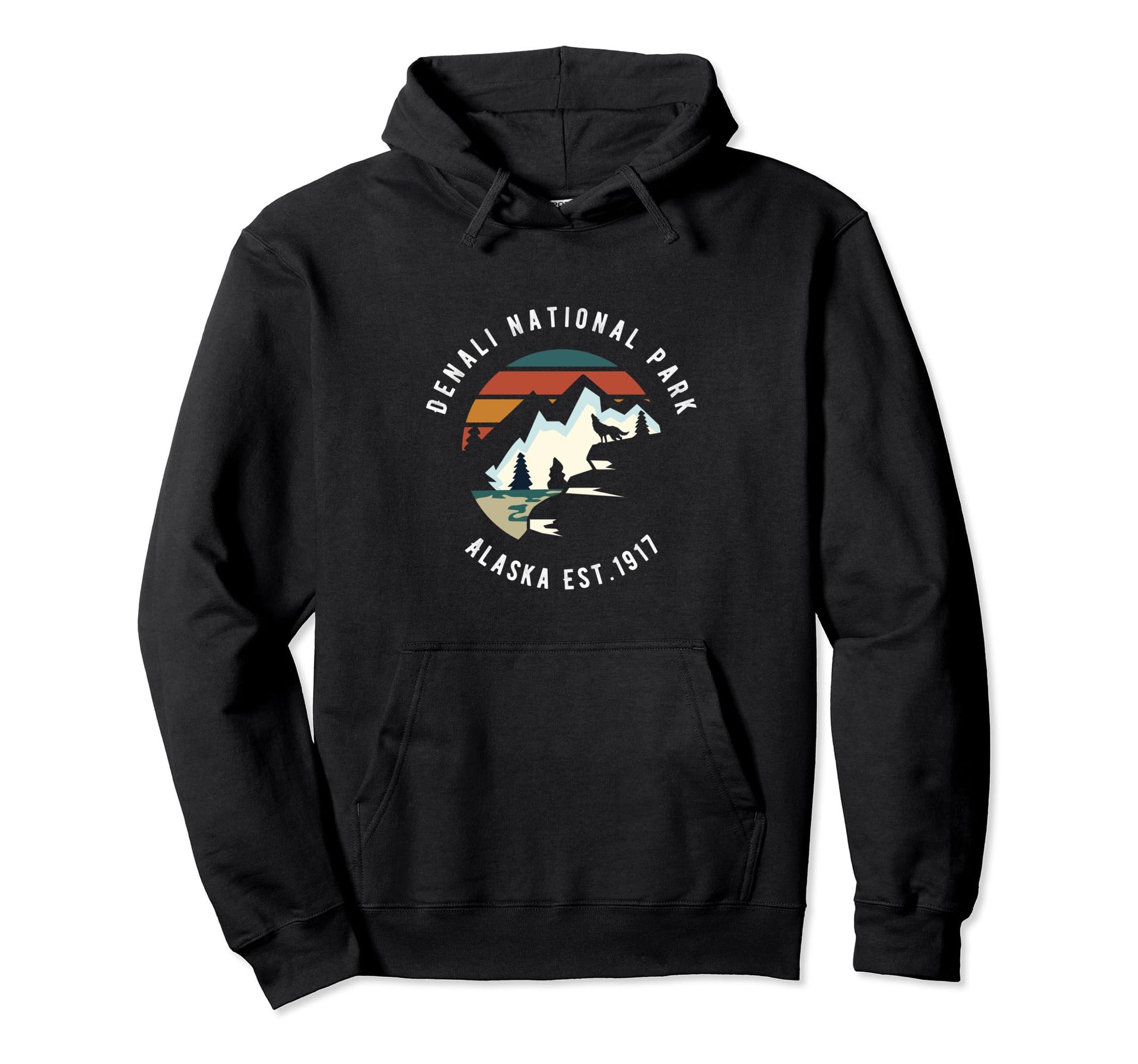 Sunset Wolf Denali Alaska National Hoodie - Minimalist Print for Adults - T-Shirt, Sweatshirt, Hoodie