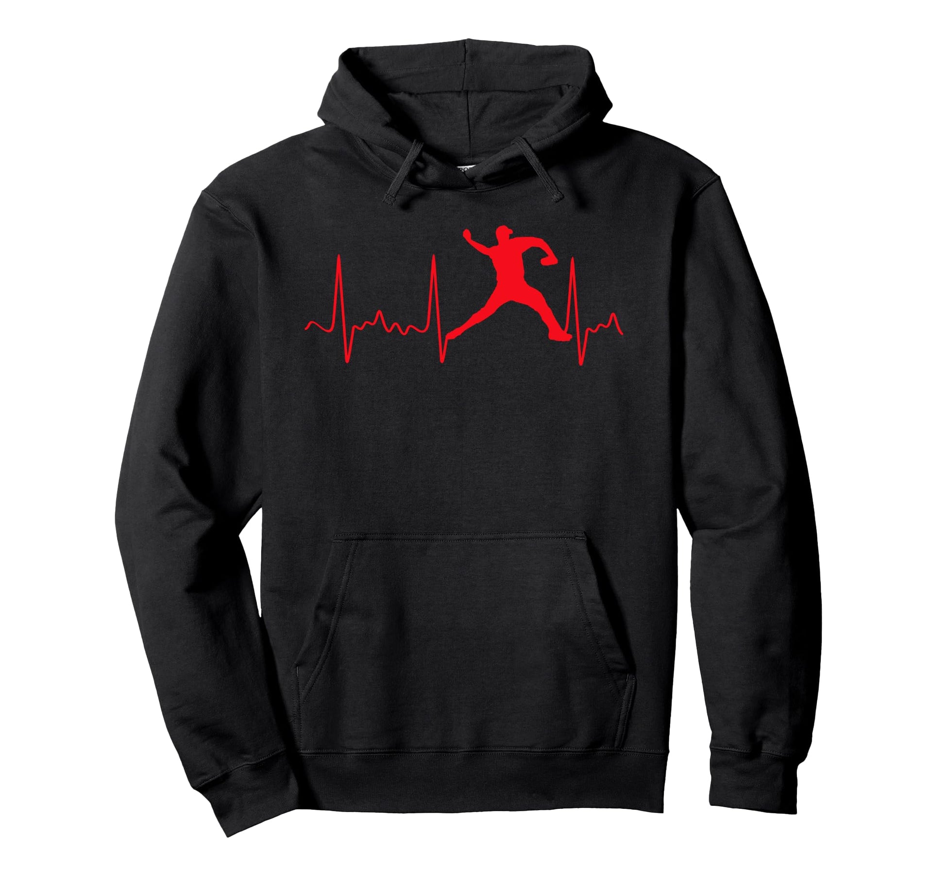 Red Baseball Heartbeat Red Baseball Hoodie - Minimalist Print for Adults - T-Shirt, Sweatshirt, Hoodie