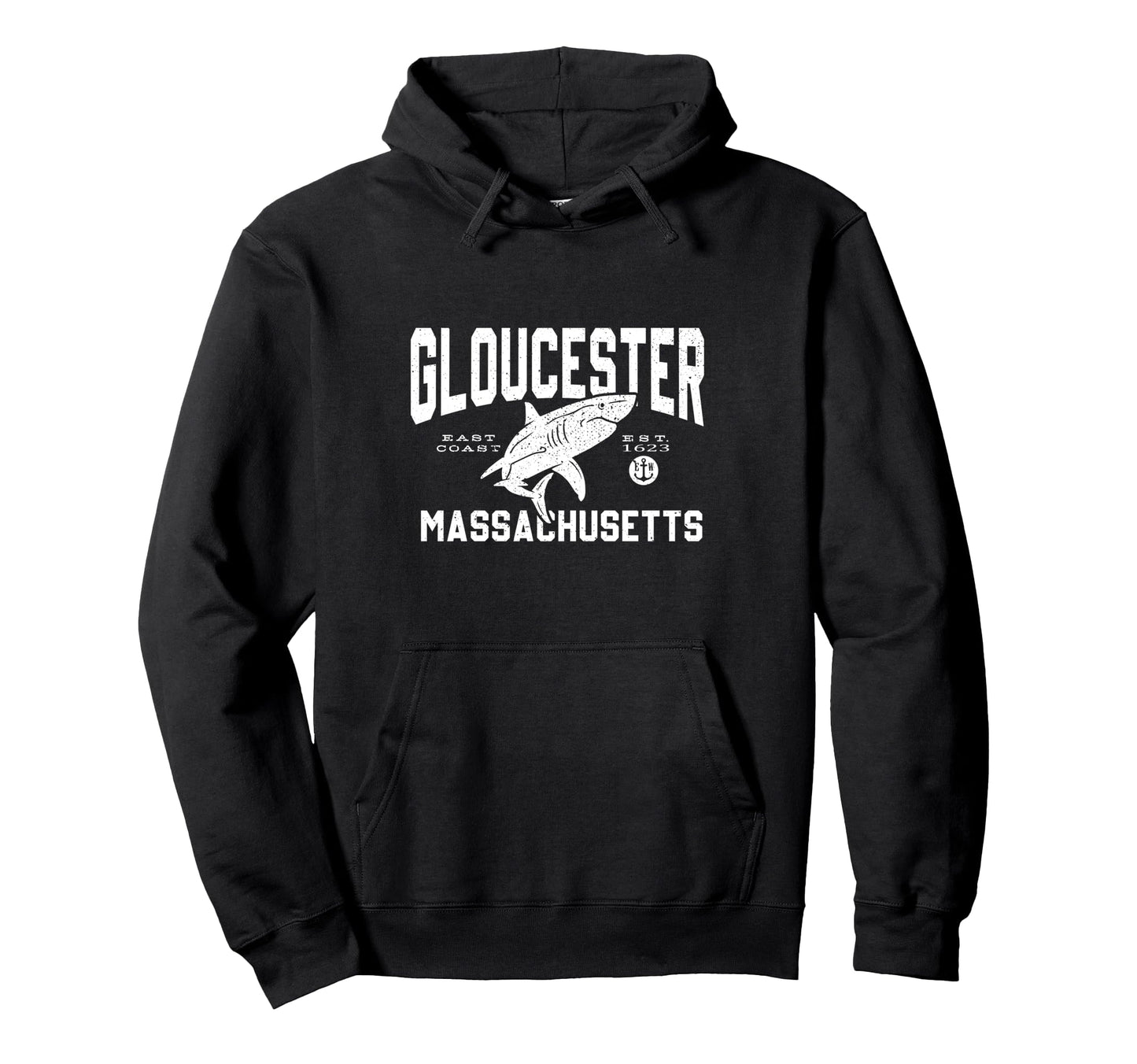Shark Typography Gloucester Mass Hoodie - Fun Novelty Design for Adults - T-Shirt, Sweatshirt, Hoodie