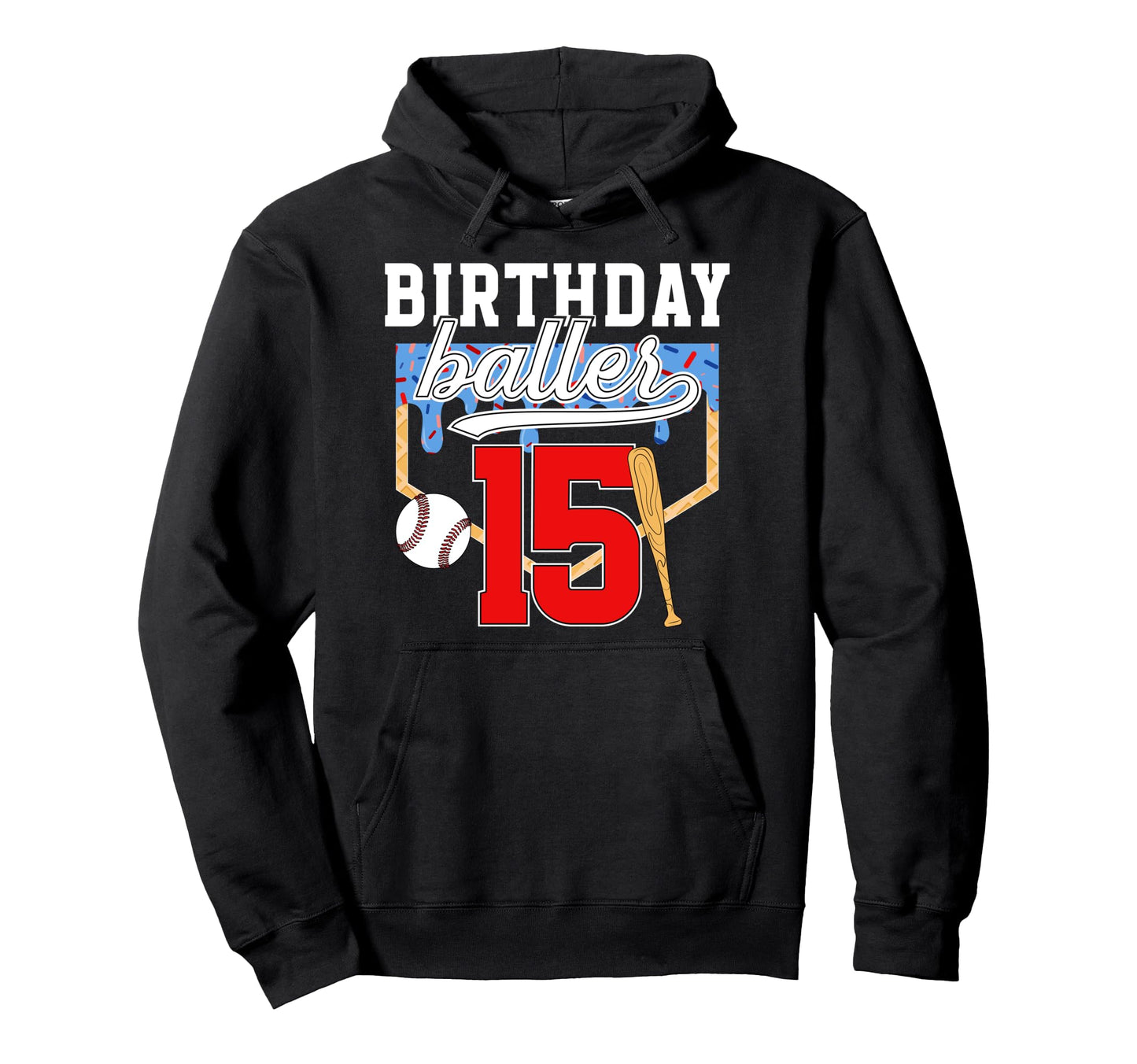 15Th Baseball Birthday 15 Year Old Hoodie - Custom Art Print Unisex - T-Shirt, Sweatshirt, Hoodie