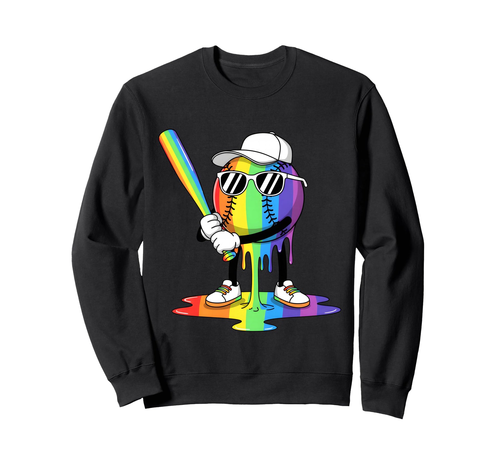 Rainbow Drip Baseball Cartoon Sweatshirt - Aesthetic Graphic Unisex - T-Shirt, Sweatshirt, Hoodie