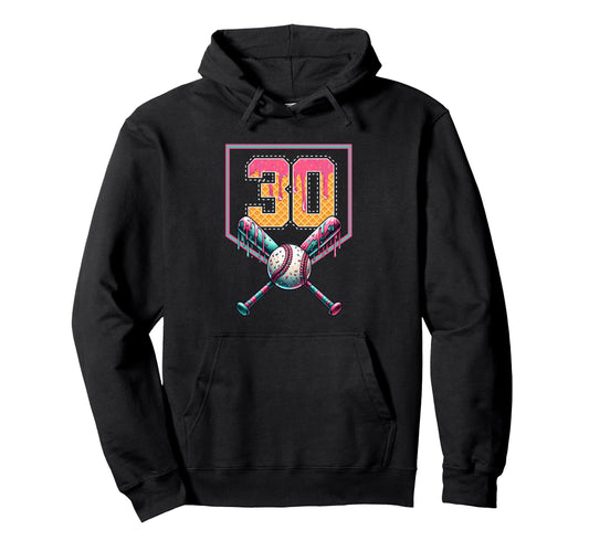 Baseball Drip Number 30 Player Or 30Th Hoodie - Unique Graphic for Adults - T-Shirt, Sweatshirt, Hoodie
