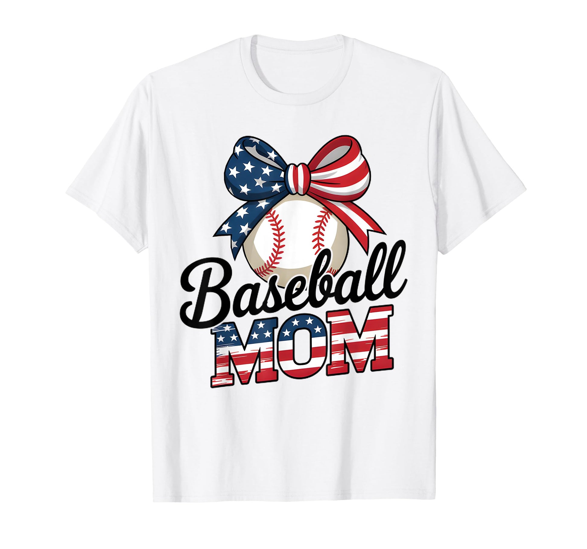 Baseball Mom Usa Flag Bow 4Th July T-Shirt - Minimalist Print Men Women - T-Shirt, Sweatshirt, Hoodie