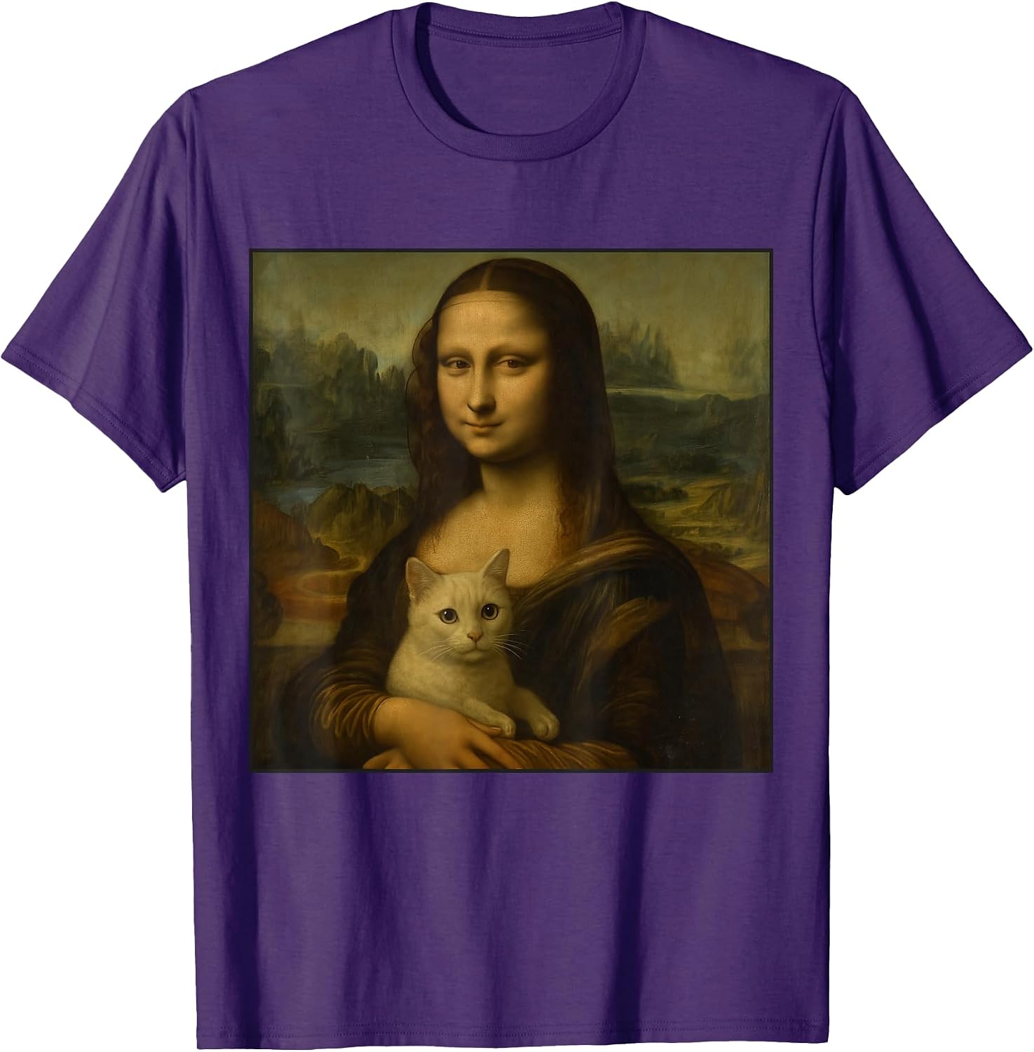 Mona Lisa Holding Cat Funny Lover Art Painting - Adult & Kids T-Shirts, Sweatshirts & Hoodies apparel design preview 1