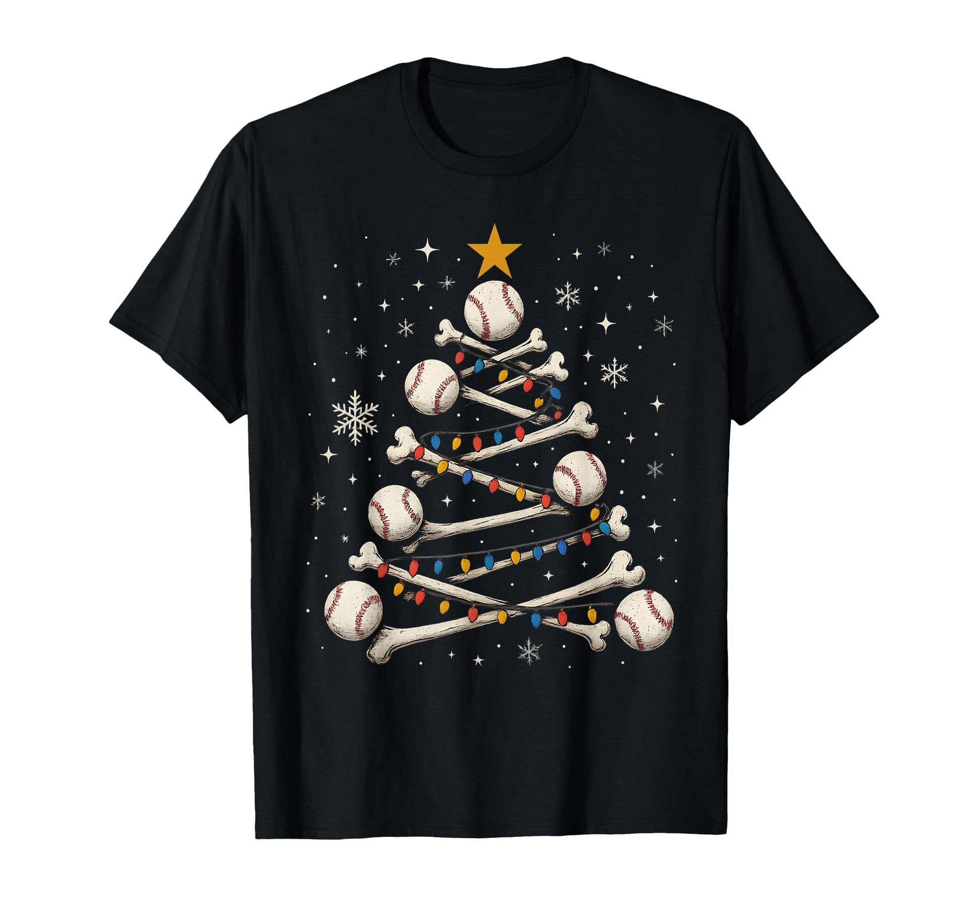 Baseball Tree Skeleton Bones Skulls Holiday T-Shirt - Graphic Print Unisex - T-Shirt, Sweatshirt, Hoodie