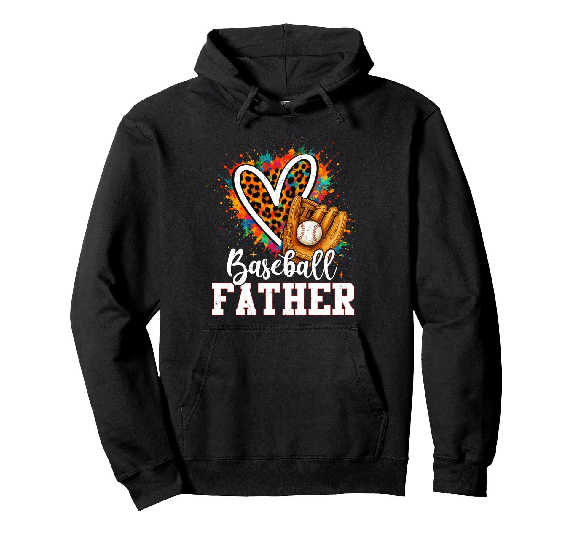 My Favorite Baseball Dad Leopard Heart Hoodie - Novelty Apparel Unisex - T-Shirt, Sweatshirt, Hoodie