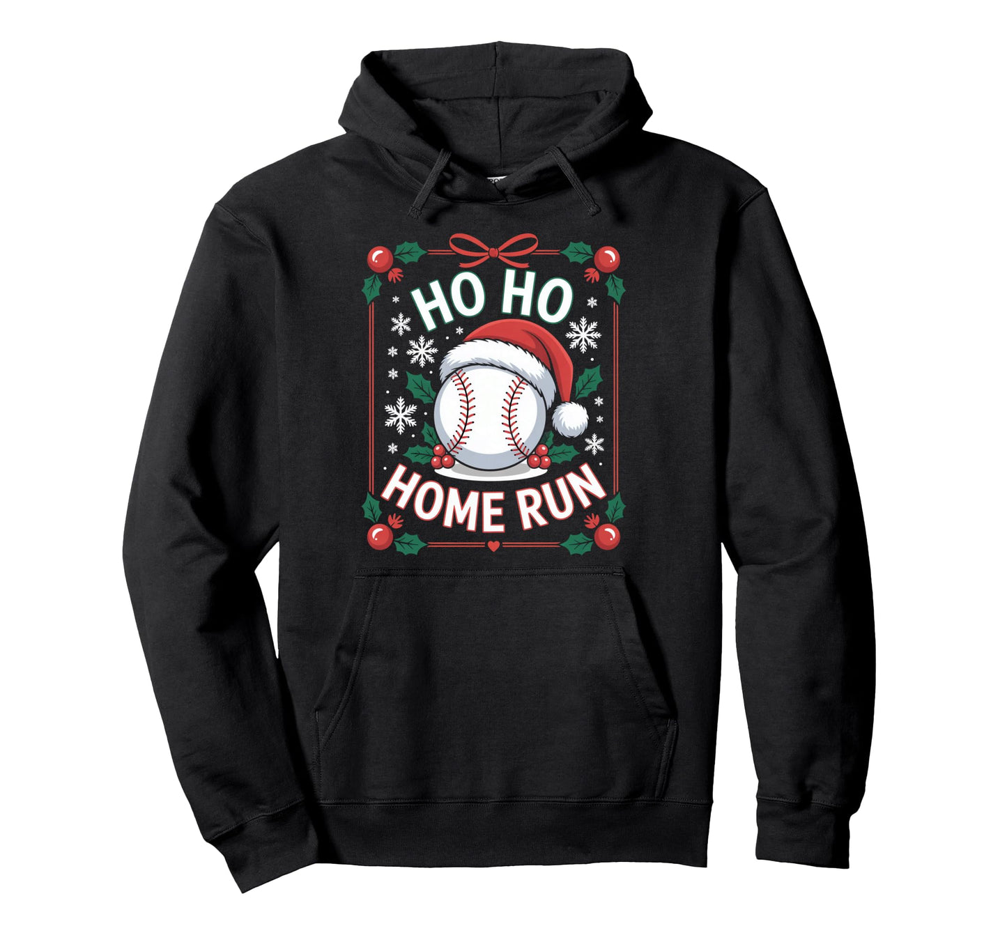 Ho Ho Home Run Baseball Santa Hat Hoodie - Trendy Graphic Unisex - T-Shirt, Sweatshirt, Hoodie
