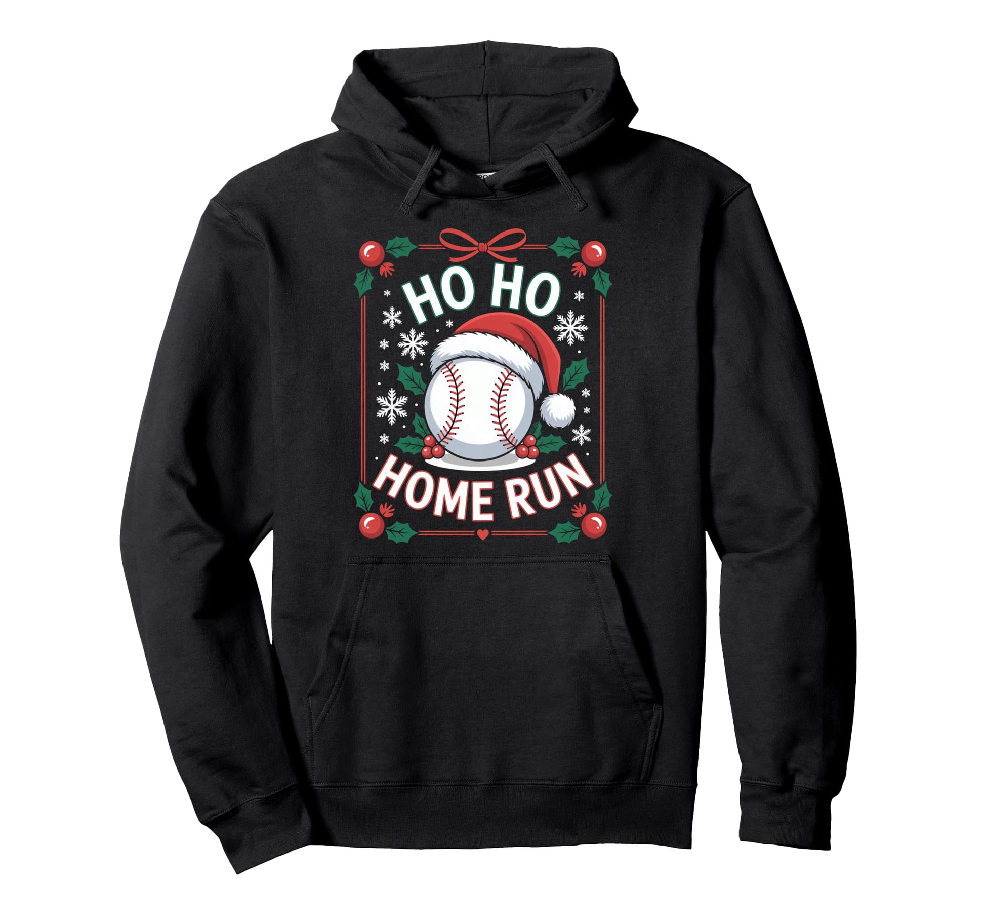 Ho Ho Home Run Baseball Santa Hat Hoodie - Trendy Graphic Unisex - T-Shirt, Sweatshirt, Hoodie