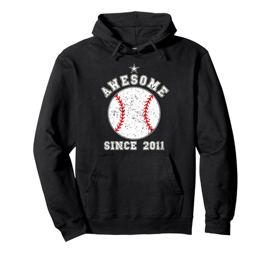 15 Year Old Baseball Awesome Since 2011 Hoodie - Fun Novelty Design Unisex - T-Shirt, Sweatshirt, Hoodie