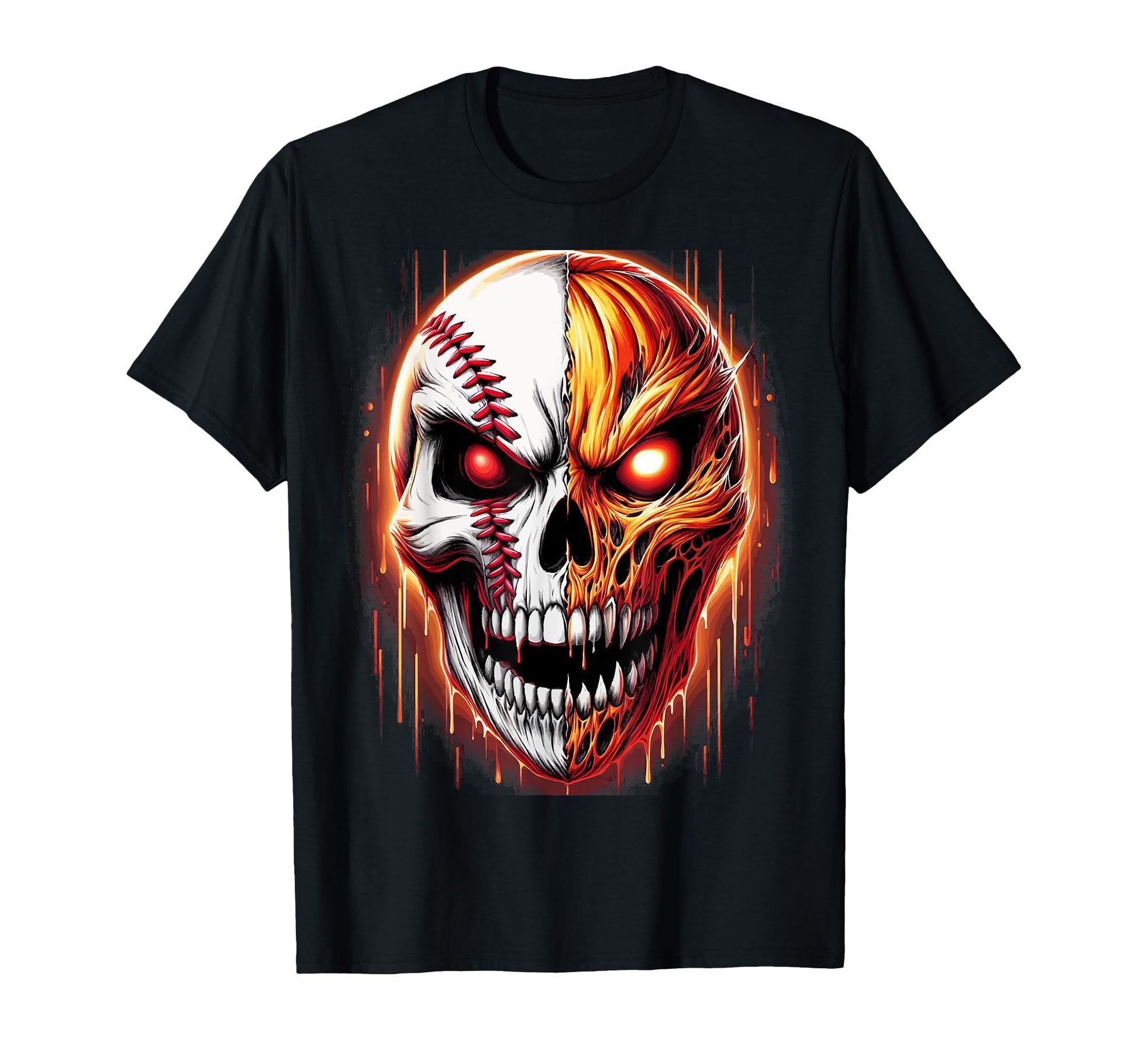 Halloween Skull Baseball Pumpkin Horror T-Shirt - Graphic Print Unisex - T-Shirt, Sweatshirt, Hoodie