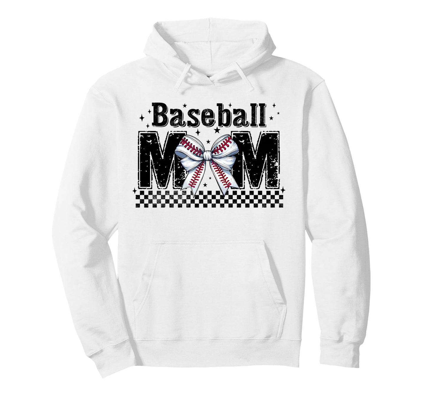 Baseball Mom Coquette Bow Mama Checkered Hoodie - Aesthetic Graphic Unisex - T-Shirt, Sweatshirt, Hoodie