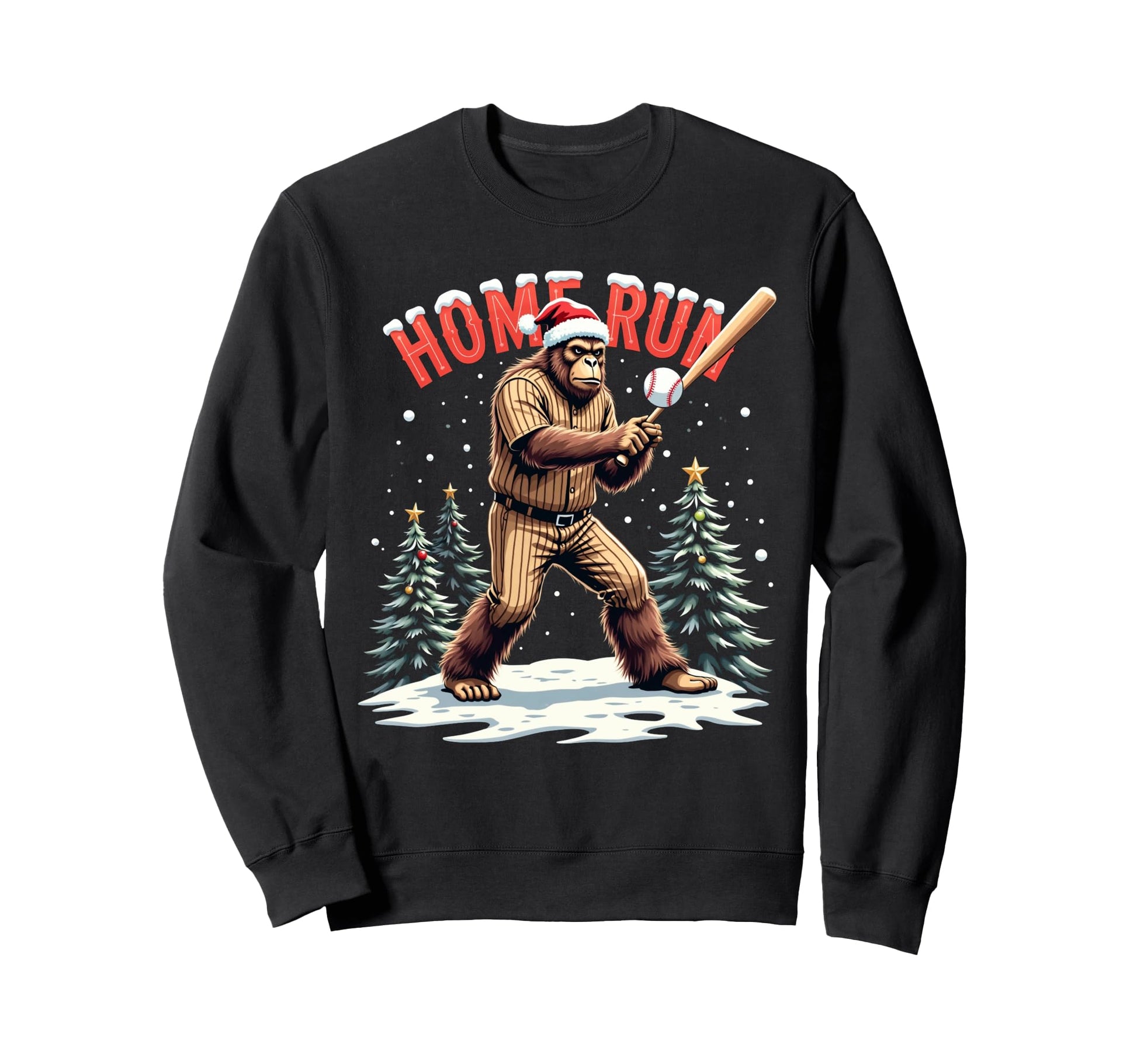 Baseball Homerun Bigfoot Santa Sweatshirt - Custom Art Print for Adults - T-Shirt, Sweatshirt, Hoodie