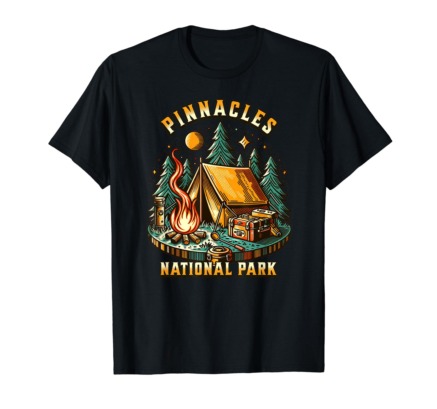 Camping Forest Tent Campfire Pinnacles T-Shirt - Trendy Graphic Men Women - T-Shirt, Sweatshirt, Hoodie