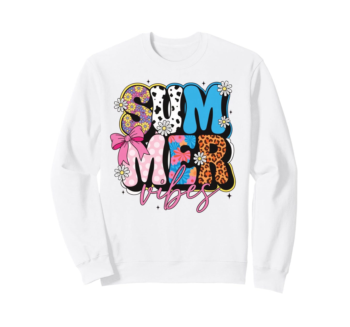Summer Vibes Floral Cow Leopard Sweatshirt - Trendy Graphic for Adults - T-Shirt, Sweatshirt, Hoodie