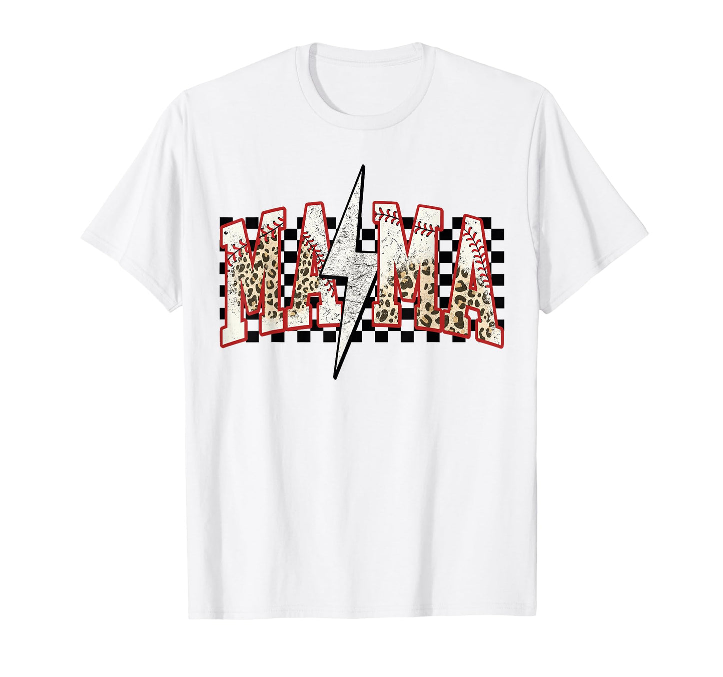 Baseball Mama Lightning Bolt Checkered T-Shirt - Aesthetic Graphic Unisex - T-Shirt, Sweatshirt, Hoodie