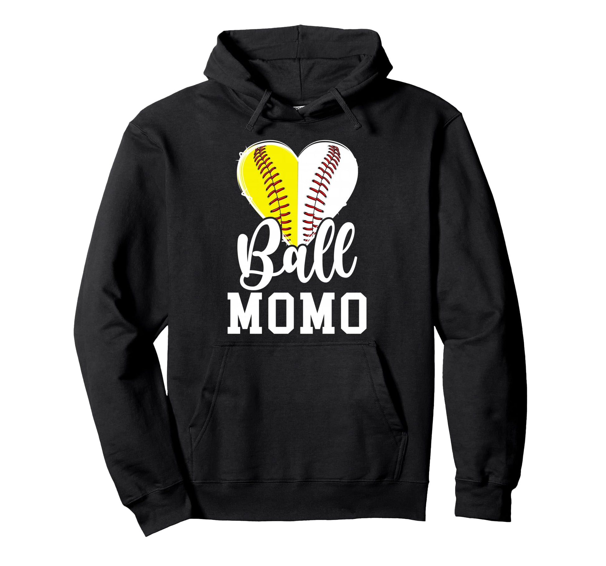 Ball Momo Heart Baseball Softball Hoodie - Fun Novelty Design for Adults - T-Shirt, Sweatshirt, Hoodie