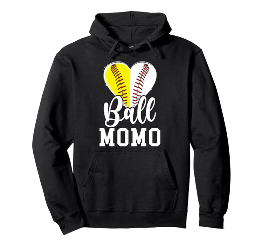 Ball Momo Heart Baseball Softball Hoodie - Fun Novelty Design for Adults - T-Shirt, Sweatshirt, Hoodie