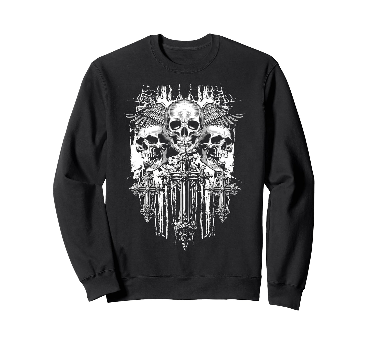 Skull Cross Wings Goth Alt Grunge Sweatshirt - Custom Art Print Unisex - T-Shirt, Sweatshirt, Hoodie