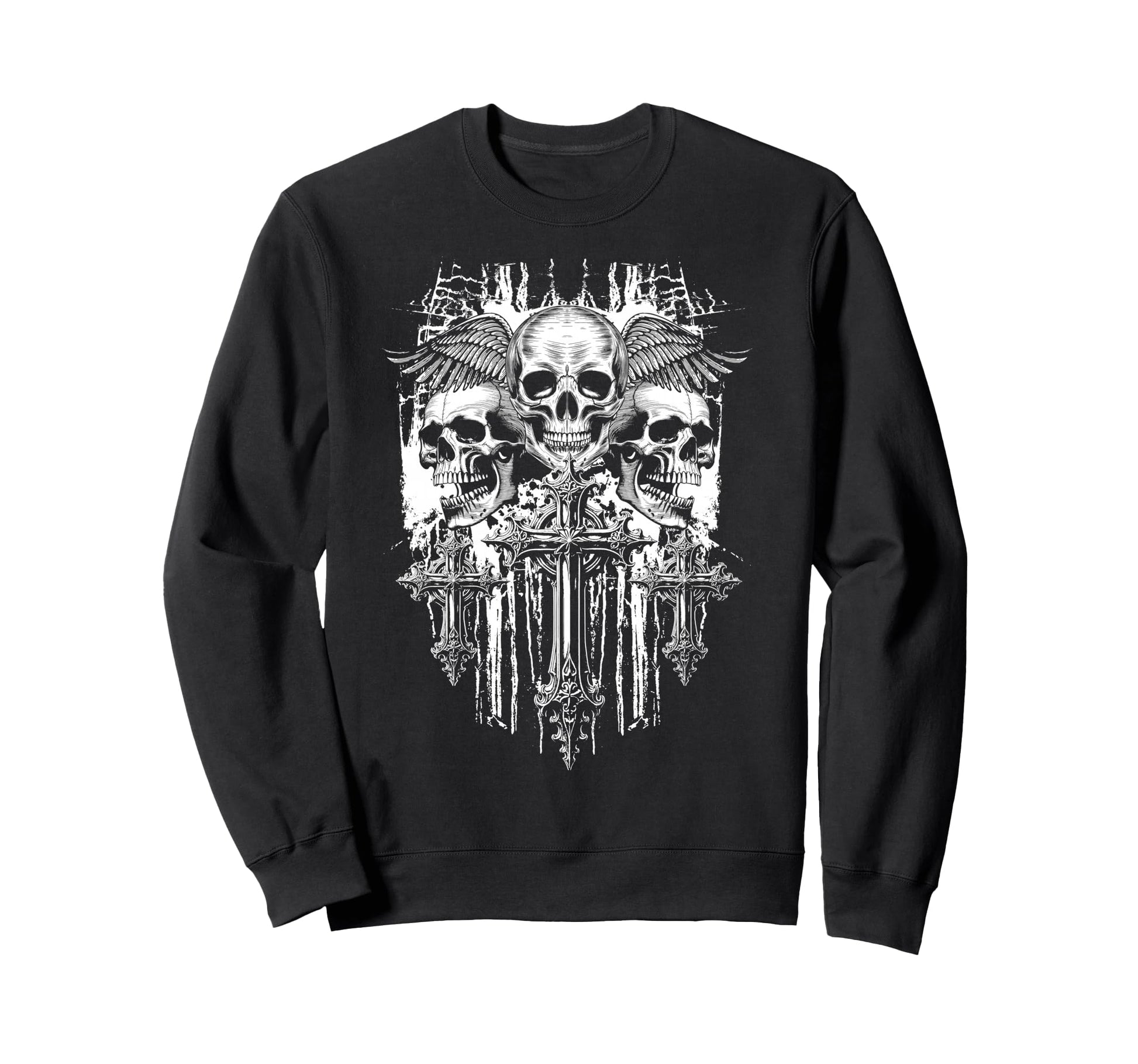 Skull Cross Wings Goth Alt Grunge Sweatshirt - Custom Art Print Unisex - T-Shirt, Sweatshirt, Hoodie