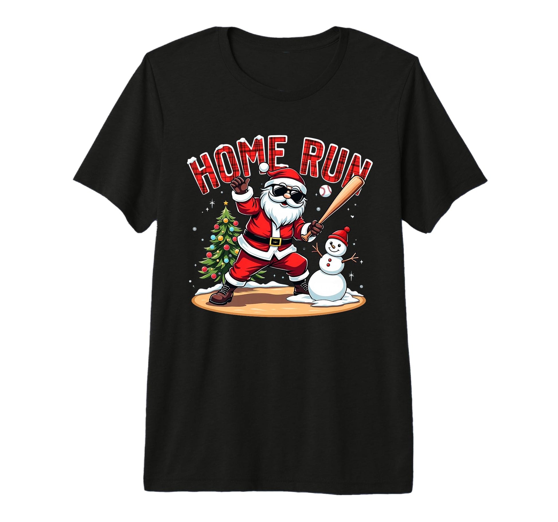 Home Run Baseball Santa Claus Snowman Tri T-Shirt - Unique Graphic Unisex - T-Shirt, Sweatshirt, Hoodie