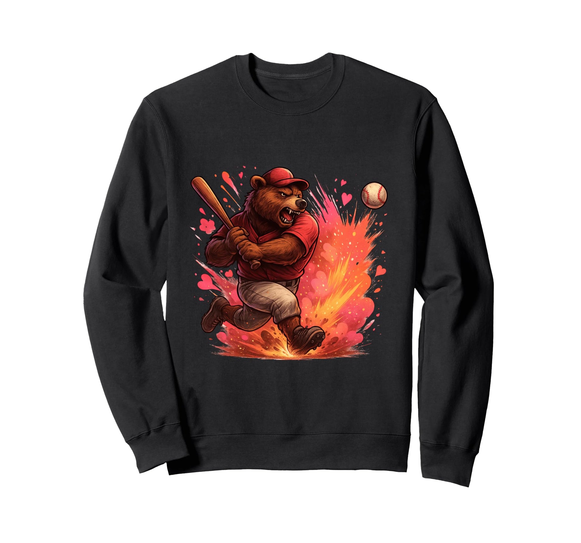 Power Swing Baseball Bear Charge Sweatshirt - Unique Graphic Unisex - T-Shirt, Sweatshirt, Hoodie