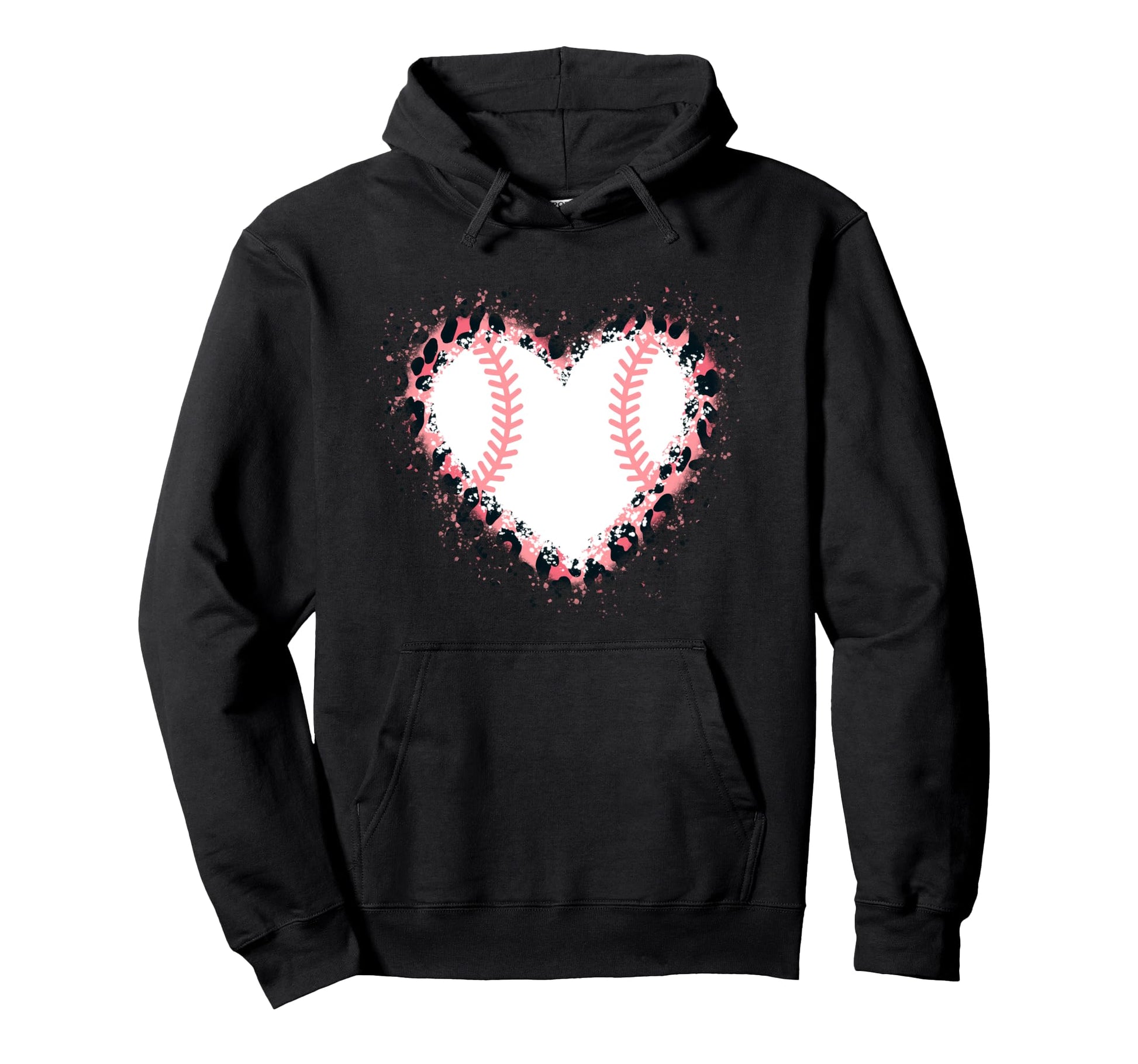 Funny Baseball Heart Baseball Leopard Hoodie - Novelty Apparel Men Women - T-Shirt, Sweatshirt, Hoodie