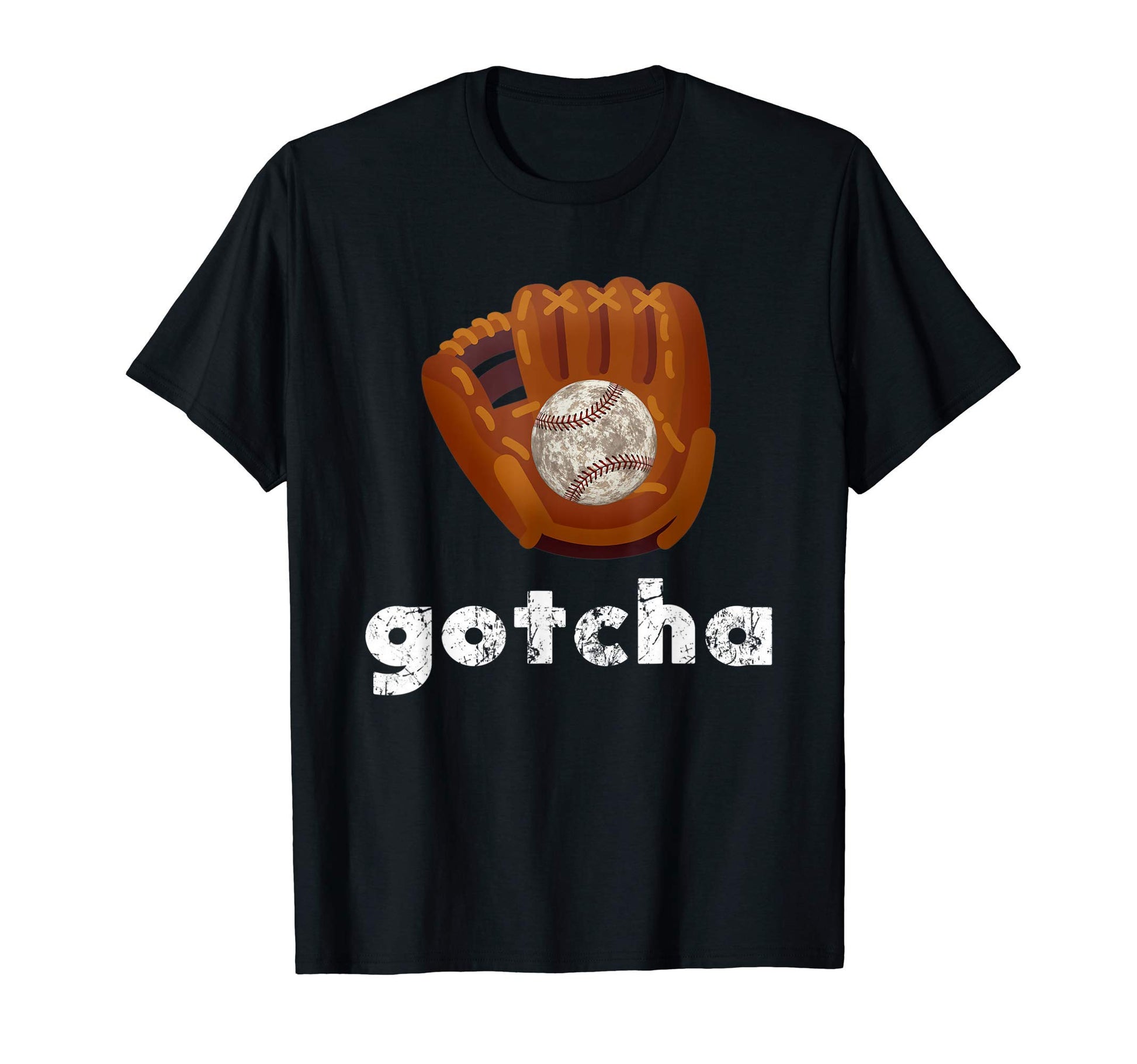 Baseball Catcher Funny Glove Distressed T-Shirt - Graphic Print for Adults - T-Shirt, Sweatshirt, Hoodie