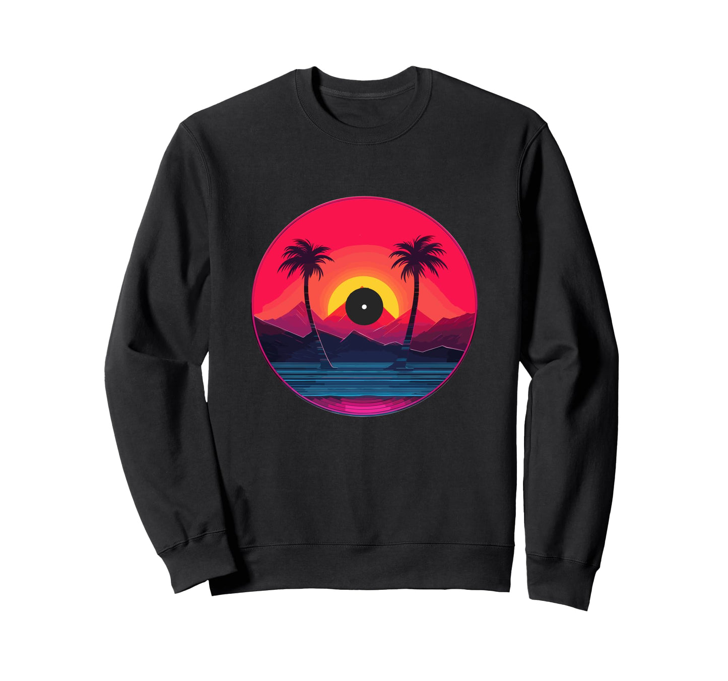Palm Tree Vinyl Record Vaporwave Sweatshirt - Streetwear Style for Adults - T-Shirt, Sweatshirt, Hoodie