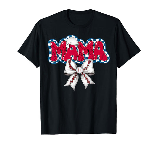 Baseball Coquette Bow Baseball Mom Mama T-Shirt - Novelty Apparel Unisex - T-Shirt, Sweatshirt, Hoodie