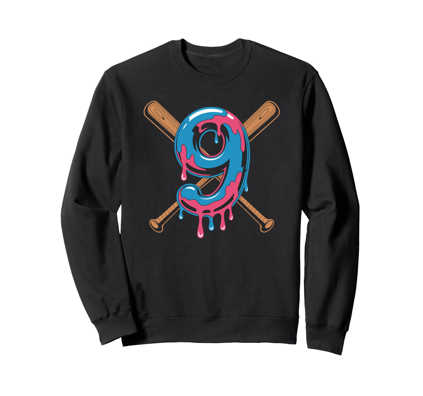 Baseball Drip Birthday Theme Nine Year Sweatshirt - Graphic Print Unisex - T-Shirt, Sweatshirt, Hoodie