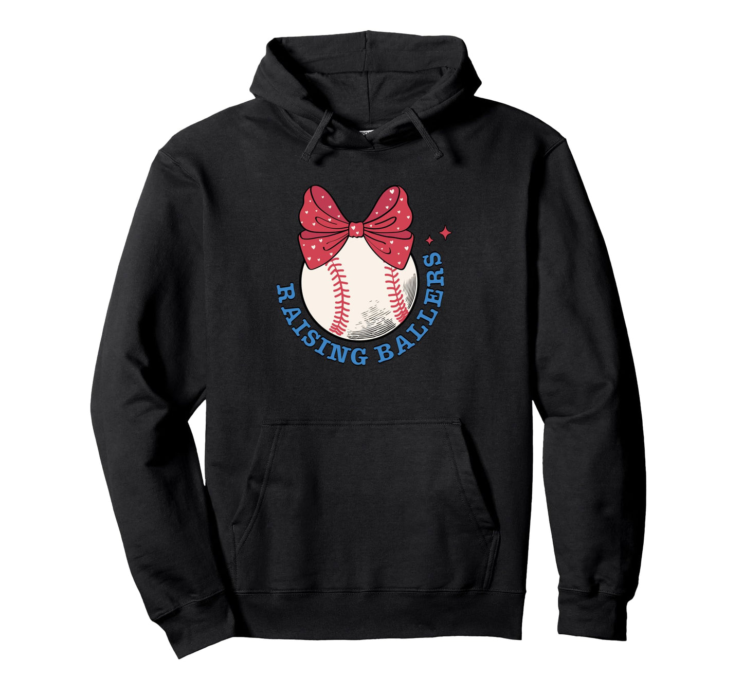 Raising Ballers Baseball Red Bow Heart Hoodie - Minimalist Print for Adults - T-Shirt, Sweatshirt, Hoodie
