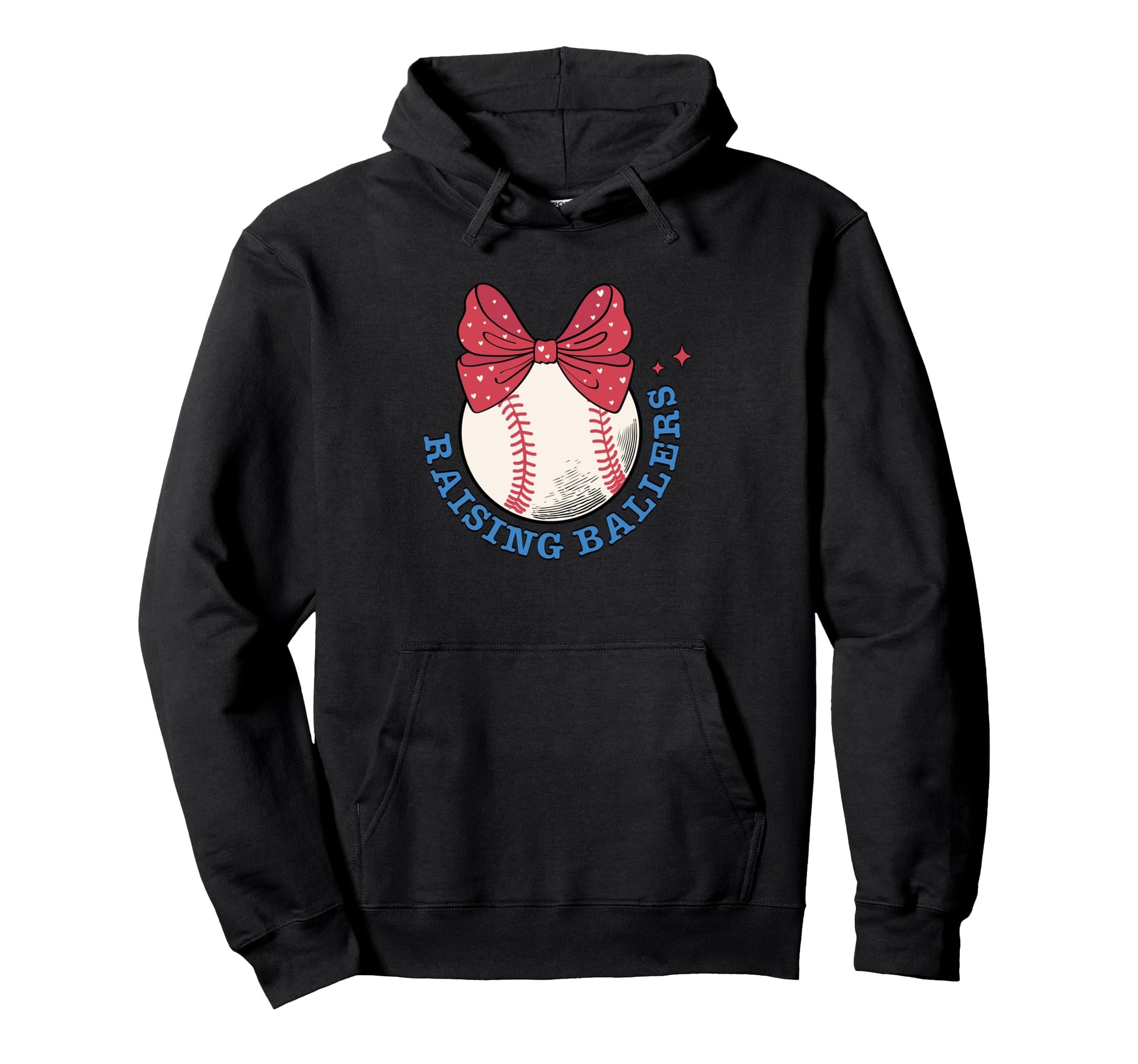 Raising Ballers Baseball Red Bow Heart Hoodie - Minimalist Print for Adults - T-Shirt, Sweatshirt, Hoodie