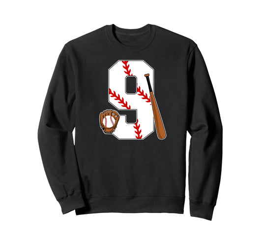 9Th Birthday Baseball Nine Year Old Sweatshirt - Graphic Print Men Women - T-Shirt, Sweatshirt, Hoodie