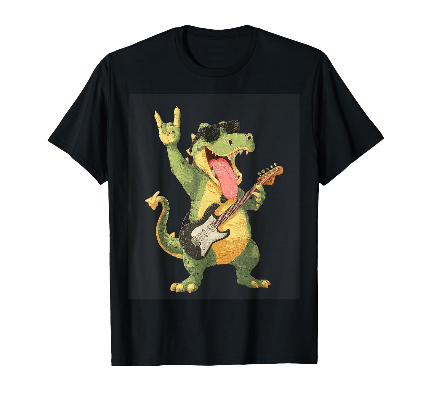 Dinosaur Rockstar Guitarist Funny T-Shirt - Graphic Print Unisex - T-Shirt, Sweatshirt, Hoodie