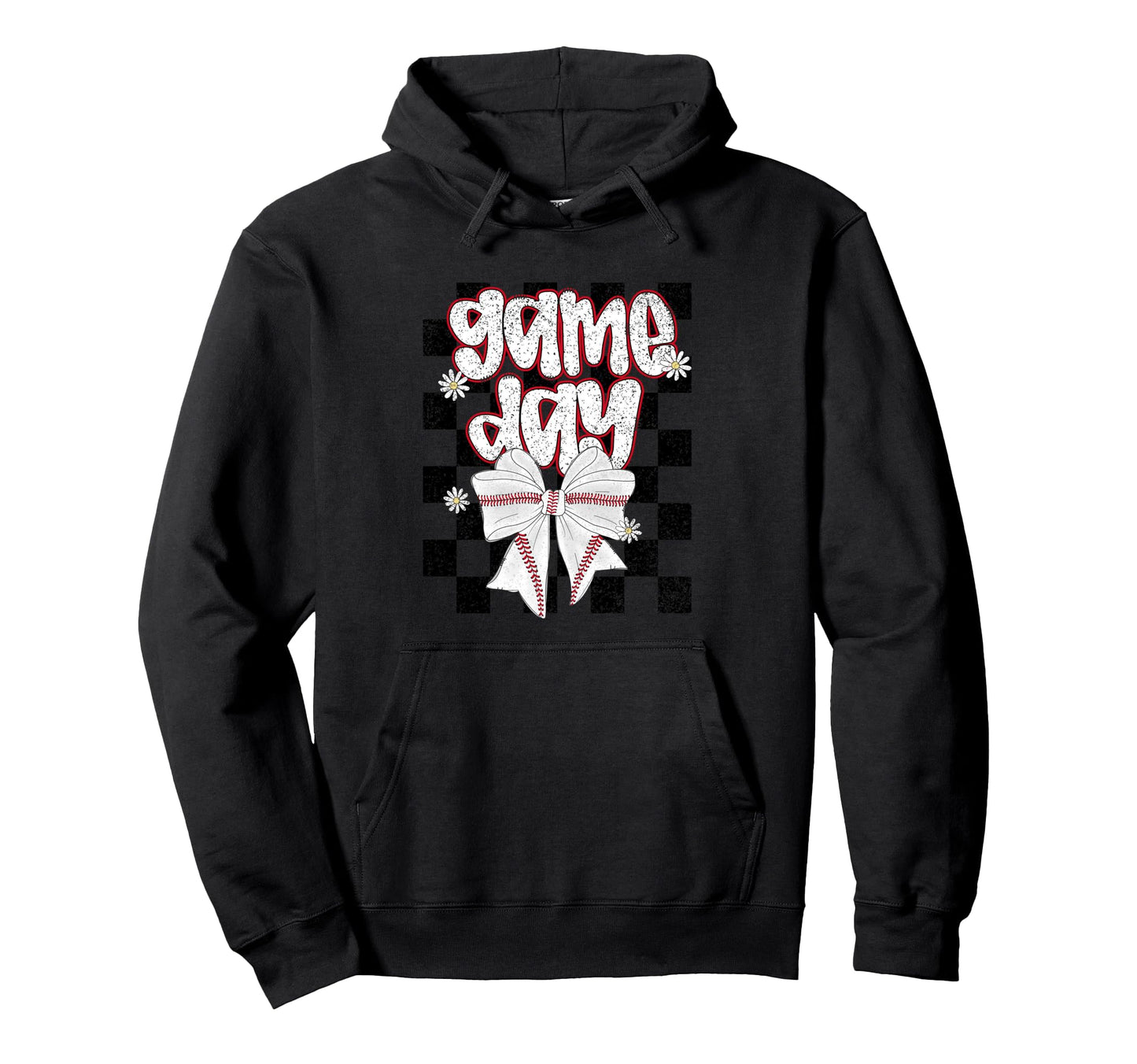 Game Day Baseball Bow Checkered Hoodie - Streetwear Style for Adults - T-Shirt, Sweatshirt, Hoodie