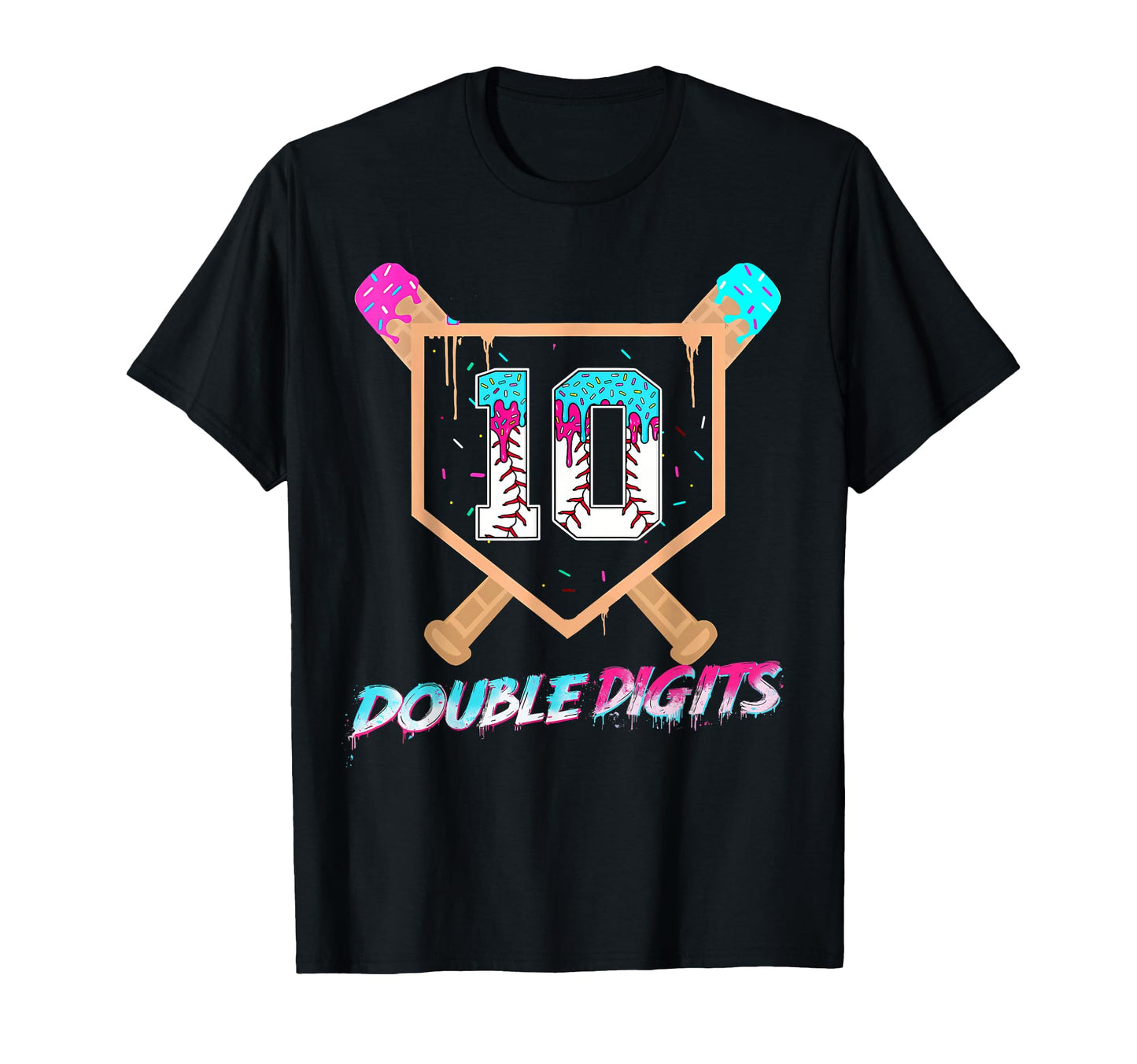 Baseball Drip 10Th Birthday Double T-Shirt - Unique Graphic Men Women - T-Shirt, Sweatshirt, Hoodie