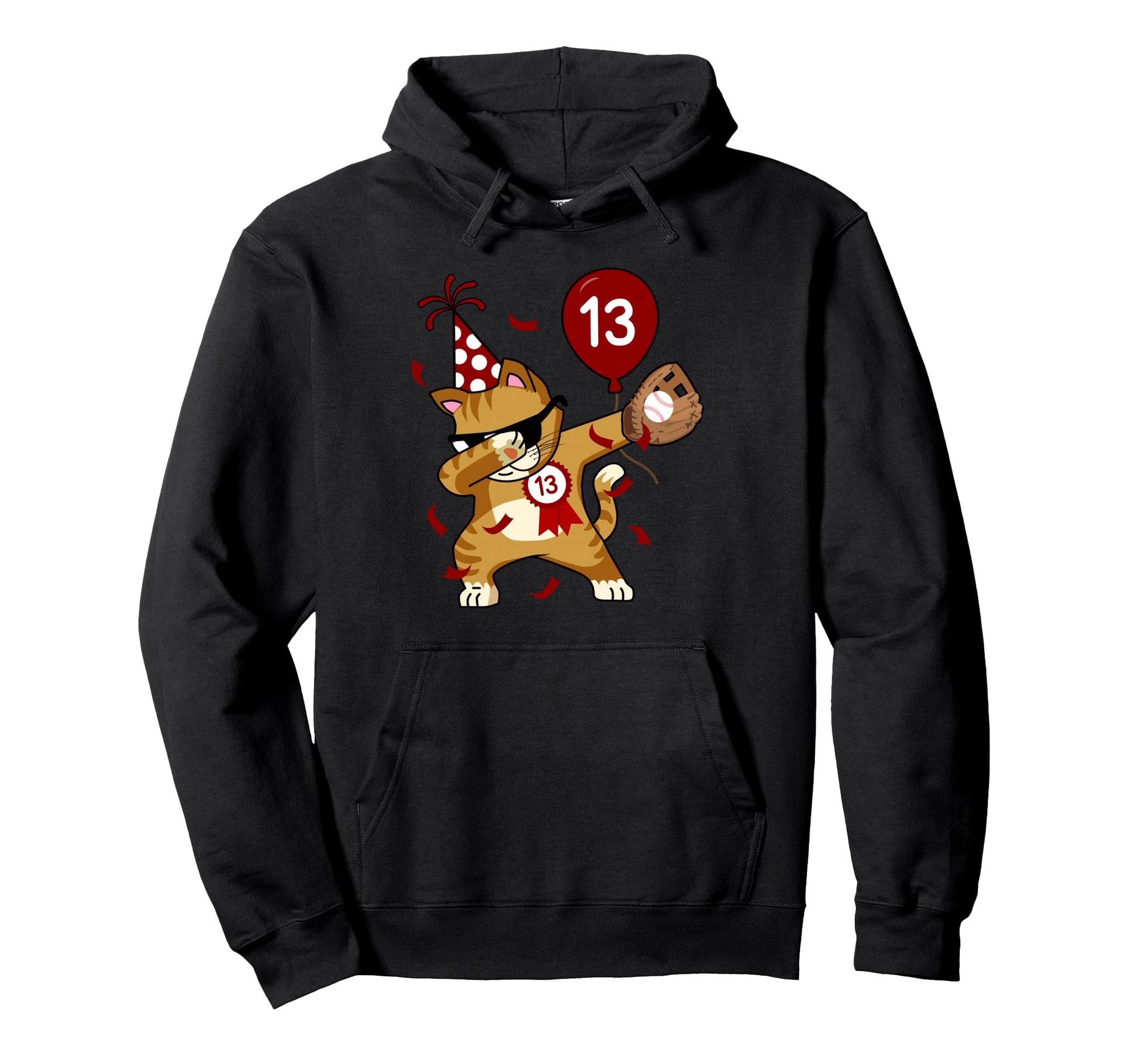 Dabbing Cat Baseball 13Th Birthday Hoodie - Unique Graphic for Adults - T-Shirt, Sweatshirt, Hoodie